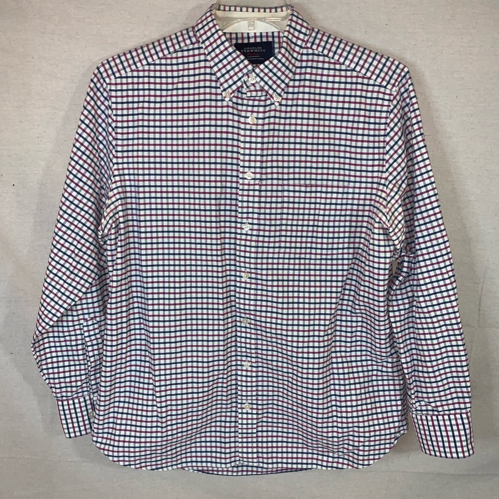 Charles Tyrwhitt Mens Weekend Slim Fit Button Up Red Blue Plaid Shirt Sz L